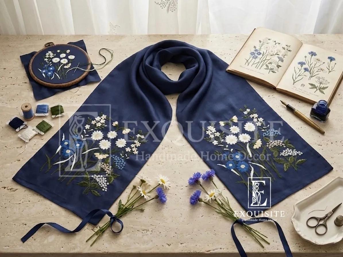 Khăn lụa tơ tằm thêu tay - Silk scaft w.hand embroidery — 100% PURE SILK