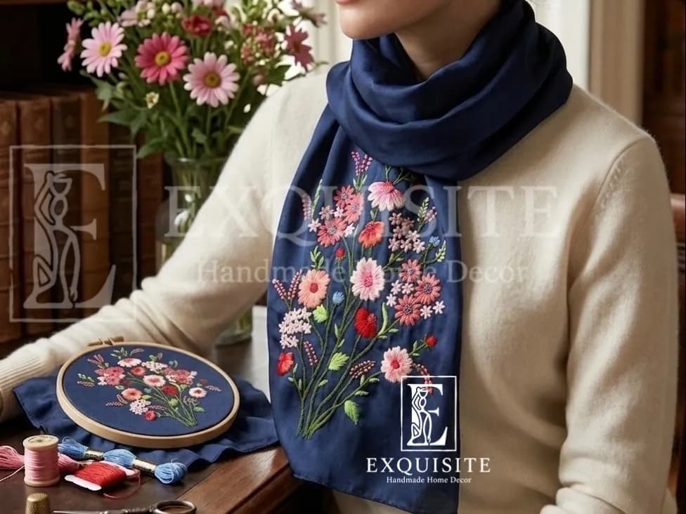 Khăn lụa tơ tằm thêu tay - Silk scaft w.hand embroidery — 100% PURE SILK