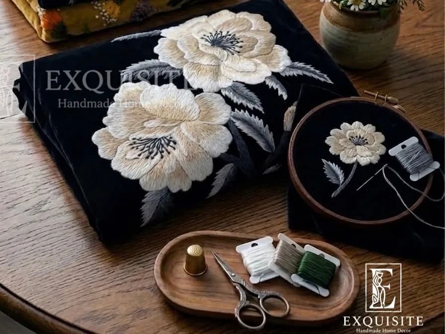 Khăn nhung cao cấp thêu tay - Scarf luxury velvet w.hand embroidery