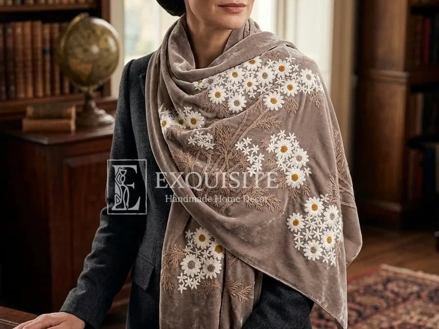 Khăn nhung cao cấp thêu tay - Scarf luxury velvet w.hand embroidery