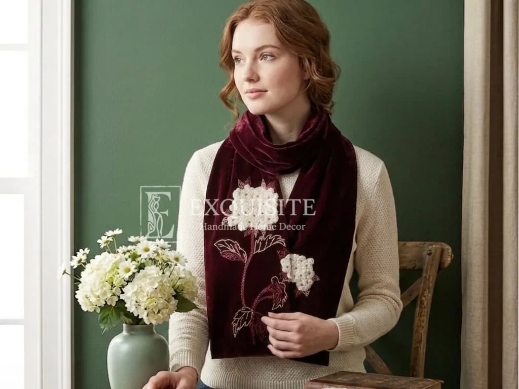 Khăn nhung cao cấp thêu tay - Scarf luxury velvet w.hand embroidery
