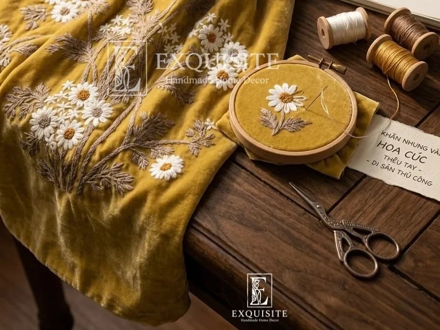 Khăn nhung cao cấp thêu tay - Scarf luxury velvet w.hand embroidery — Sản phẩm độc bản