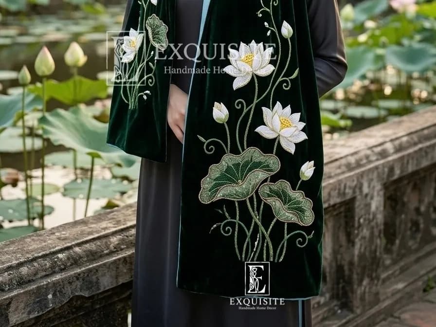 Khăn nhung cao cấp thêu tay - Scarf luxury velvet w.hand embroidery — Khăn nhung cao cấp thêu tay