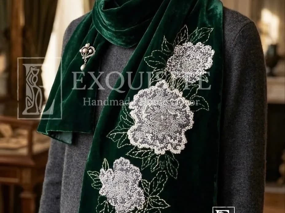 Khăn nhung cao cấp thêu tay - Scarf luxury velvet w.hand embroidery