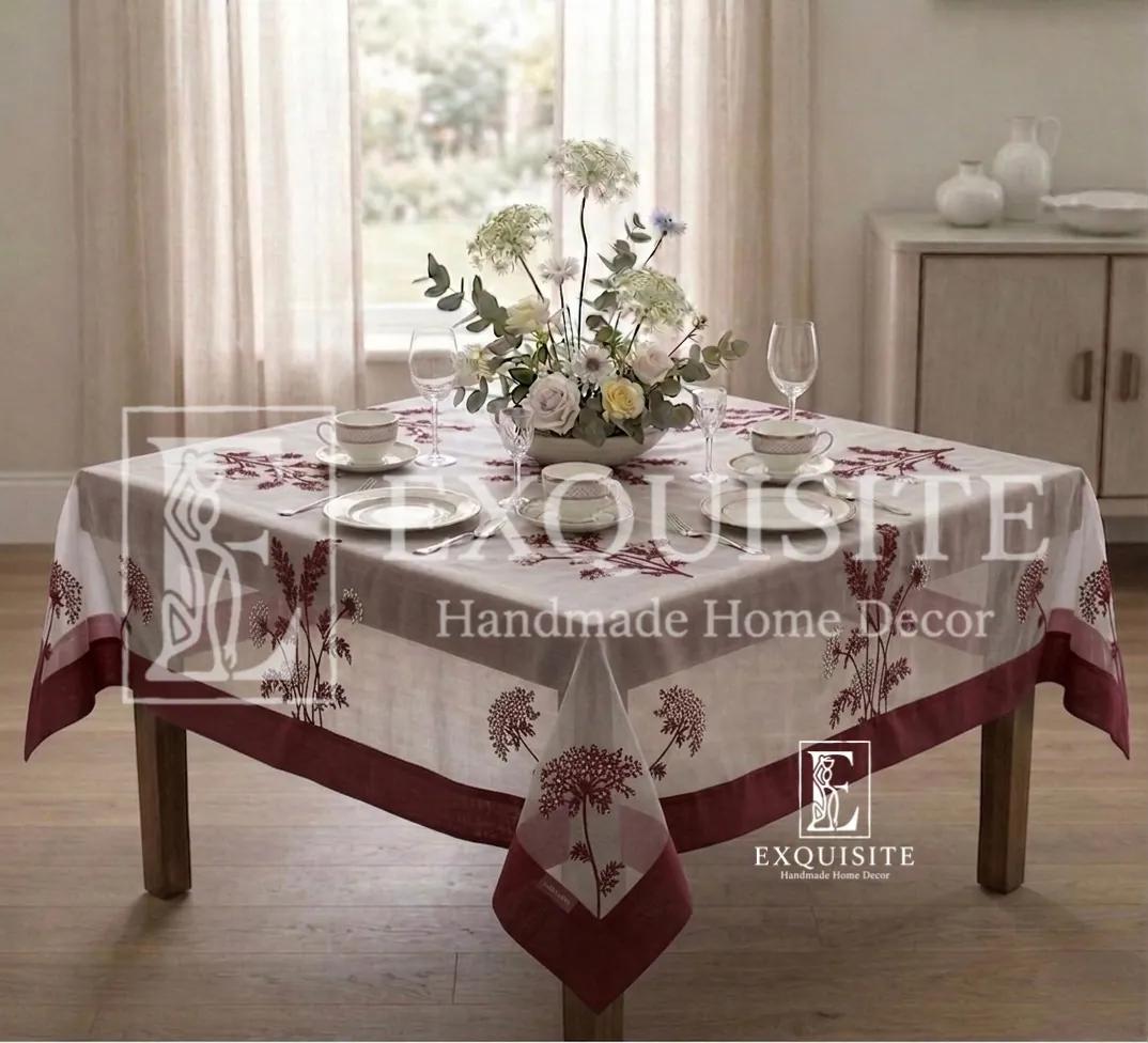 Phủ bàn voan thêu tay bàn cafe vuông size 1,4mx1,4m ảnh thu nhỏ 5