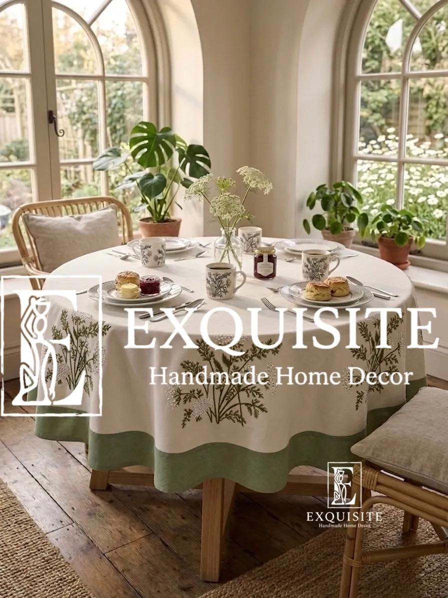Round coffee table cloth- Phủ bàn tròn thêu tay ảnh thu nhỏ 13