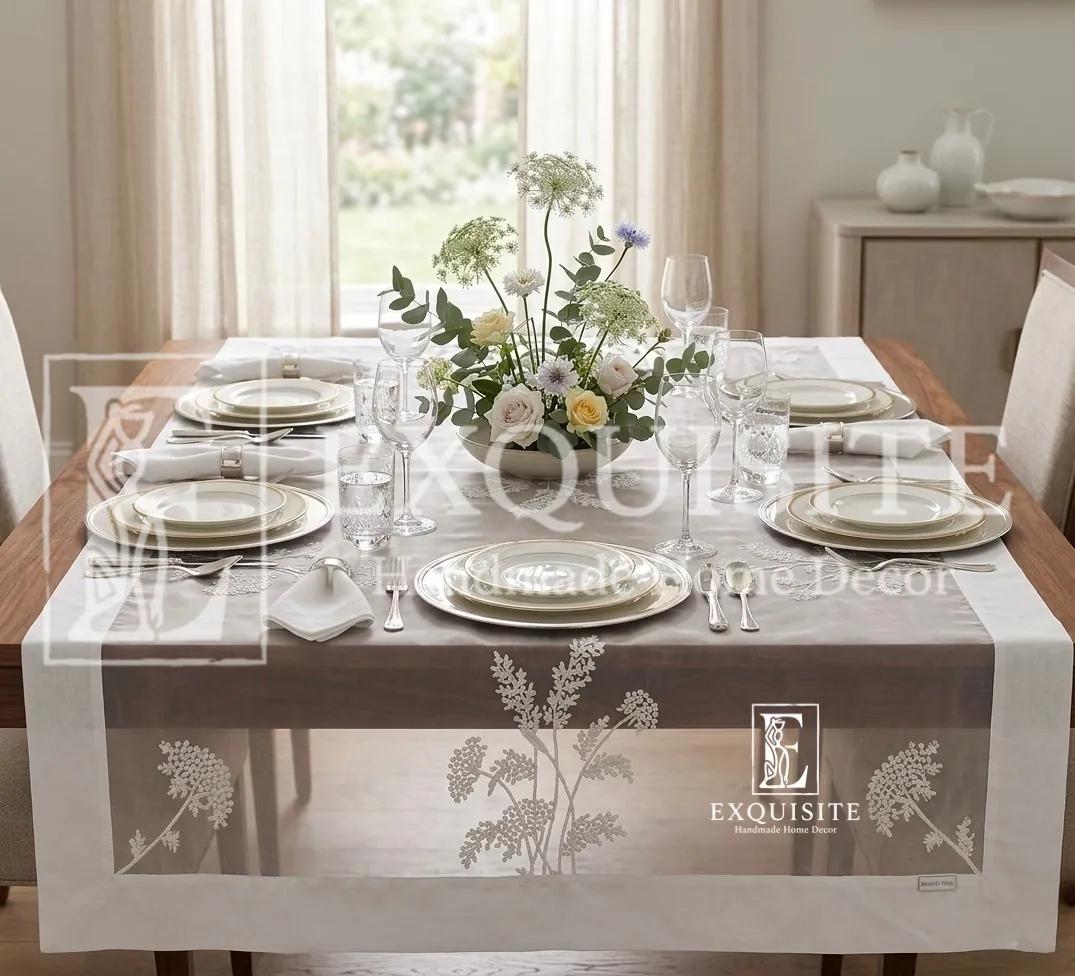 Table dining table organza- Phủ bàn voan bo linen thêu tay ảnh thu nhỏ 8