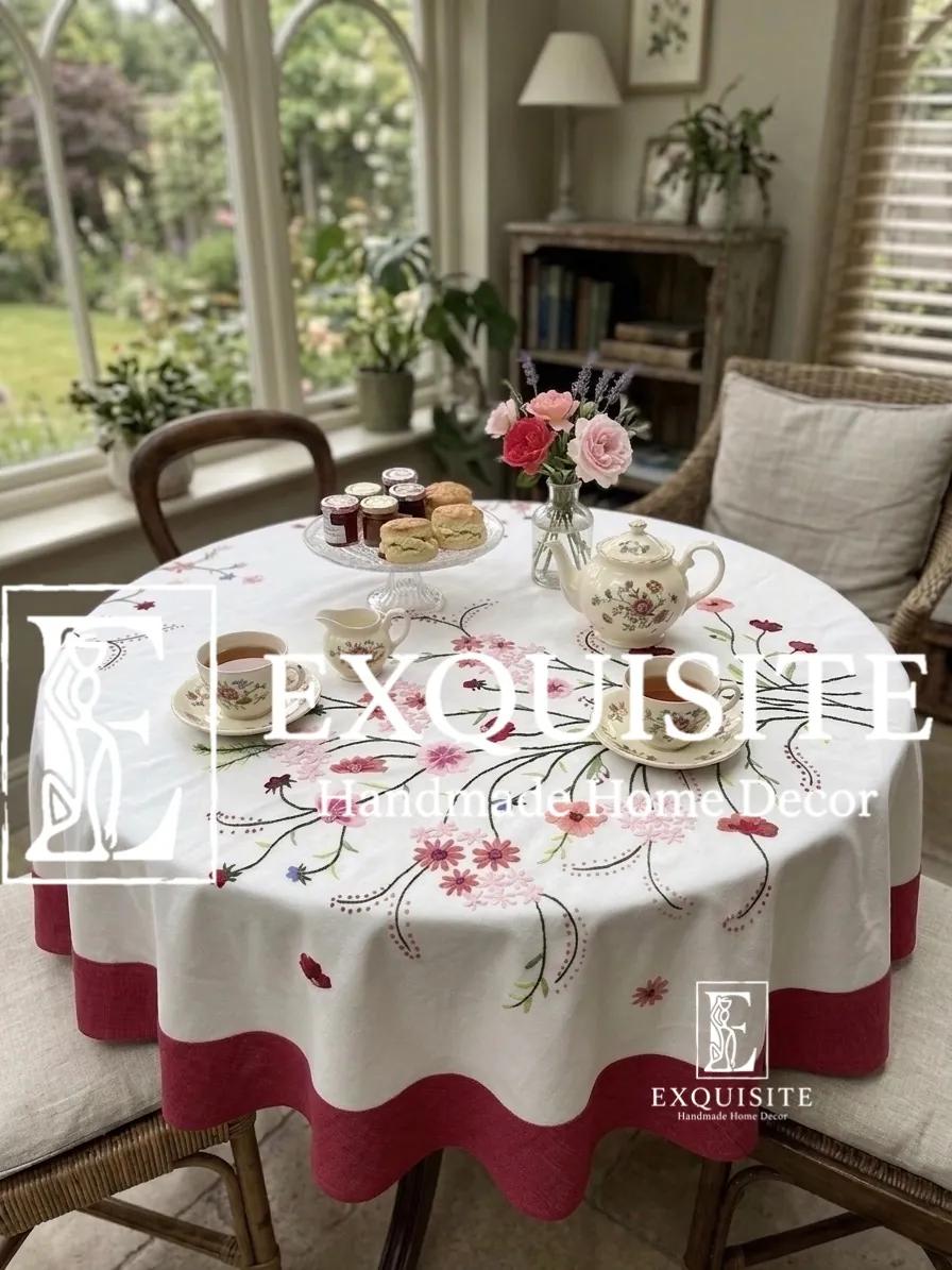 Round coffee table cloth- Phủ bàn tròn thêu tay ảnh thu nhỏ 4