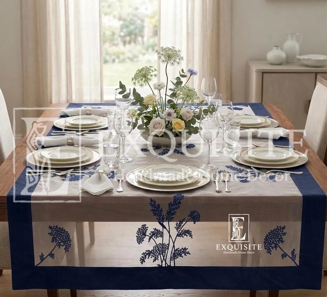 Table dining table organza- Phủ bàn voan bo linen thêu tay ảnh thu nhỏ 4