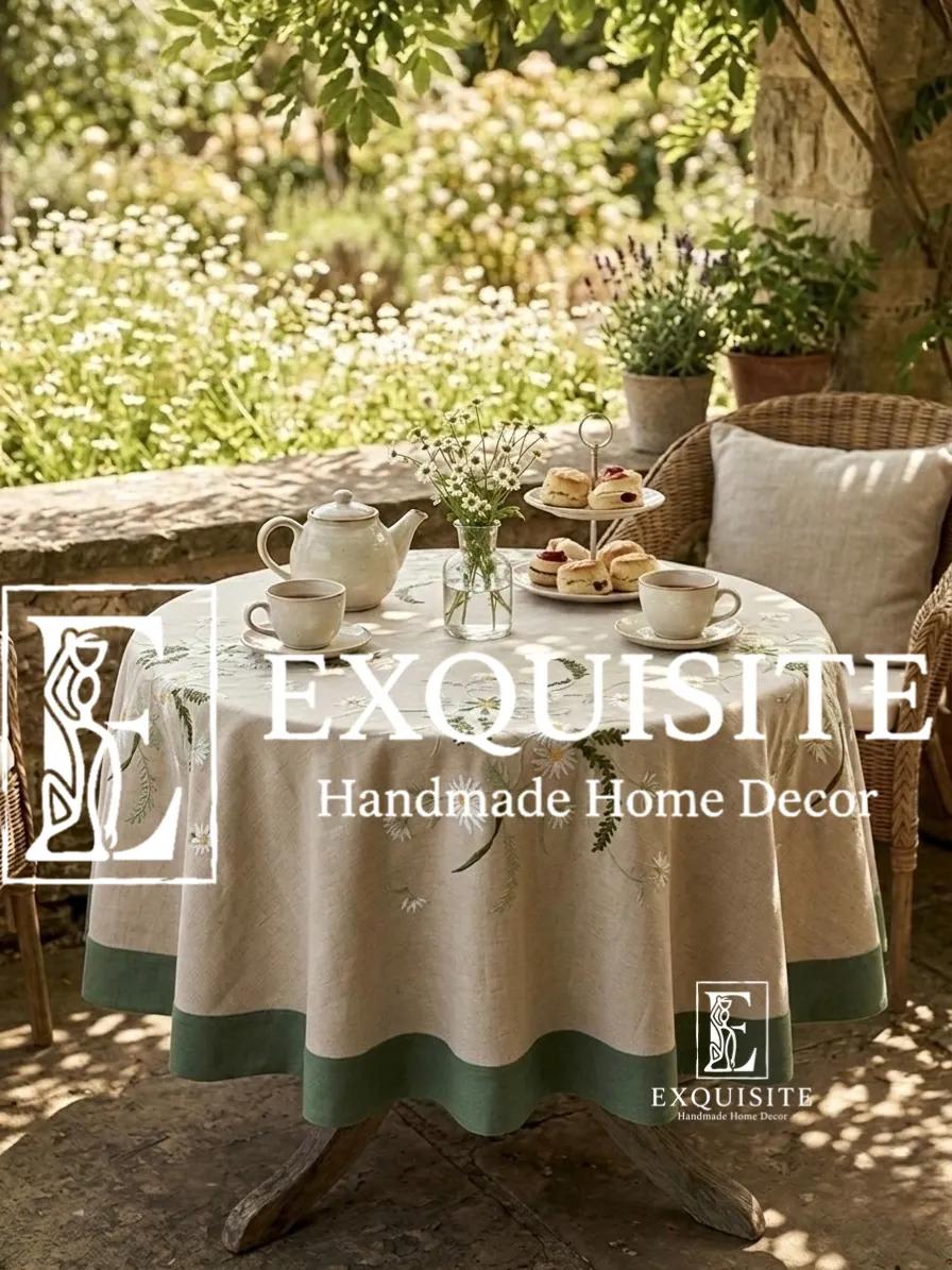Round coffee table cloth- Phủ bàn tròn thêu tay ảnh thu nhỏ 8