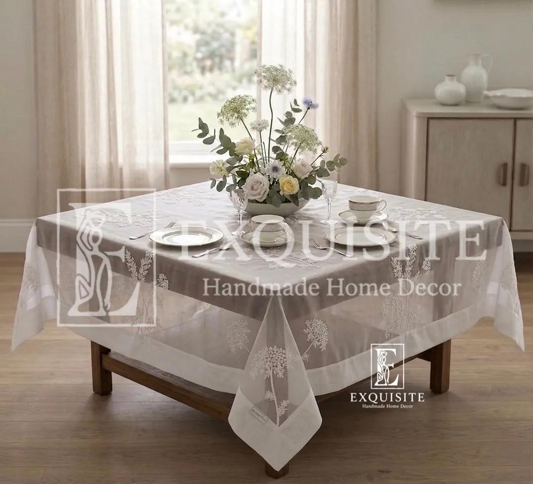 Phủ bàn voan thêu tay bàn cafe vuông size 1,4mx1,4m ảnh thu nhỏ 6