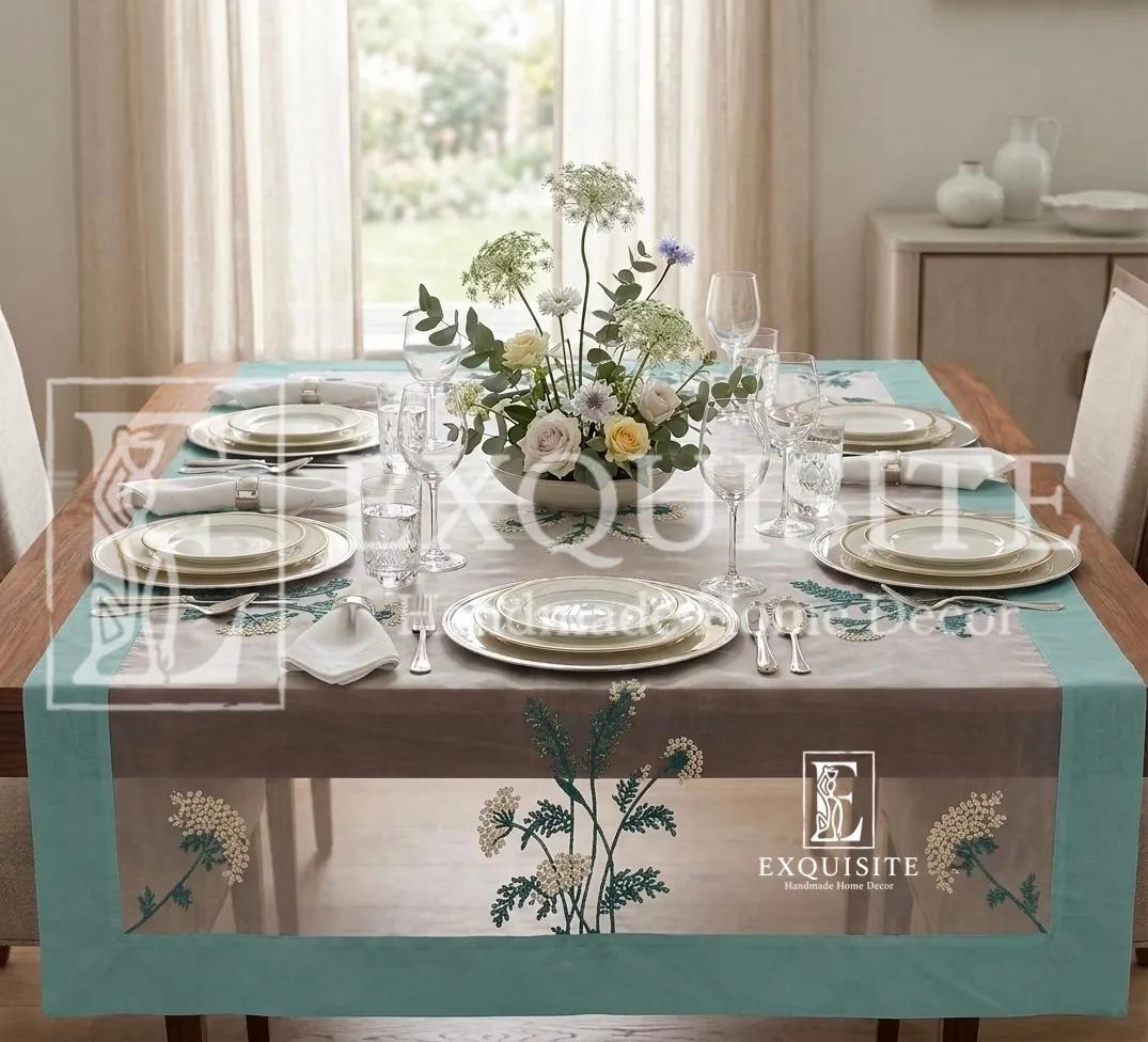 Table dining table organza- Phủ bàn voan bo linen thêu tay ảnh thu nhỏ 2