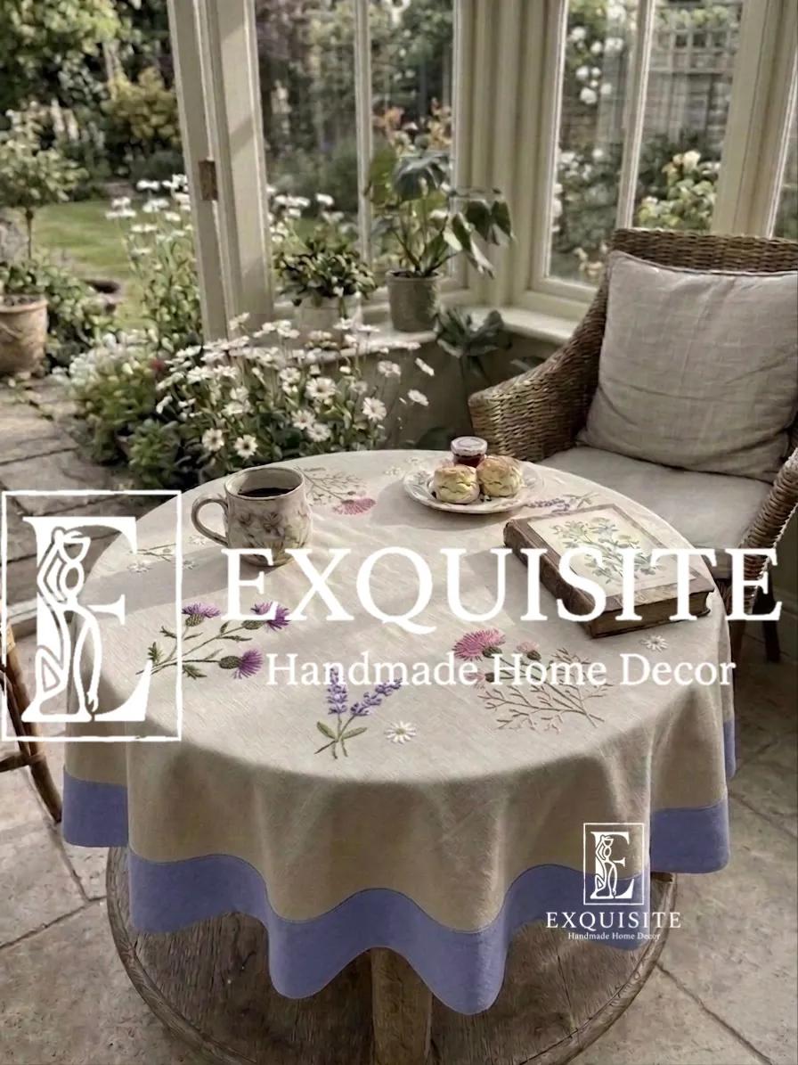 Round coffee table cloth- Phủ bàn tròn thêu tay ảnh thu nhỏ 2