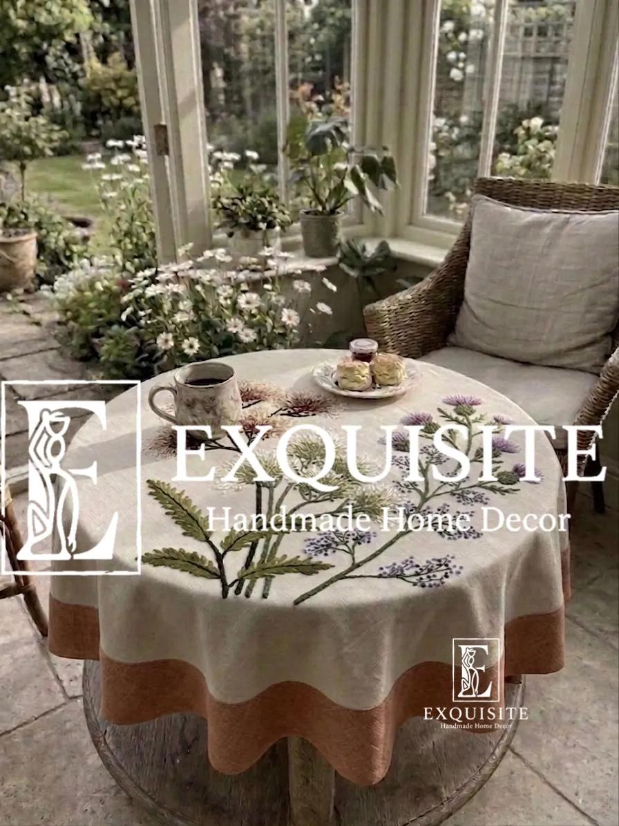 Round coffee table cloth- Phủ bàn tròn thêu tay ảnh thu nhỏ 9