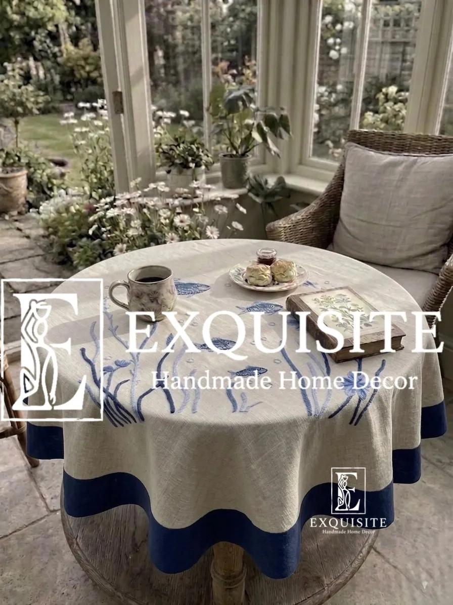 Round coffee table cloth- Phủ bàn tròn thêu tay ảnh thu nhỏ 7