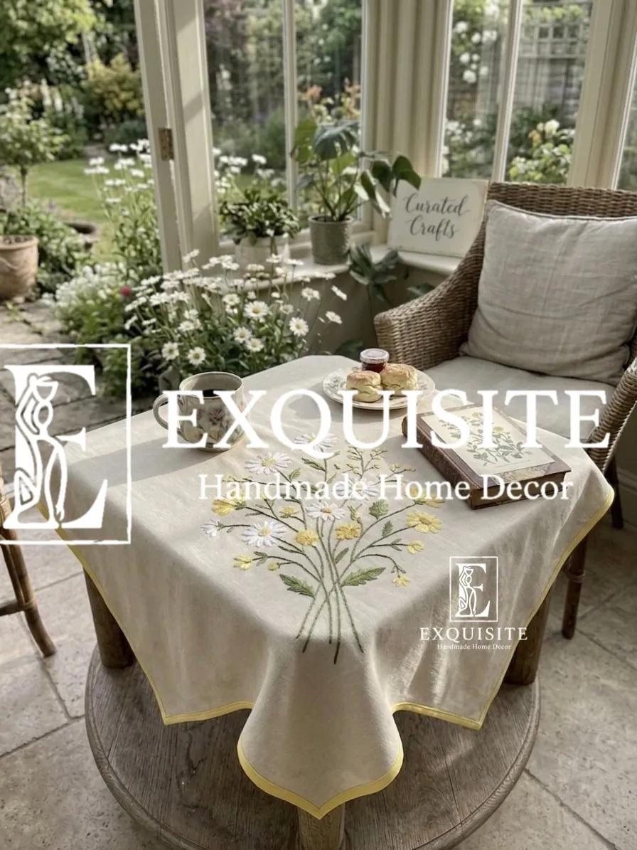 Coffee table square cloth- phủ bàn vuông thêu tay ảnh thu nhỏ 2
