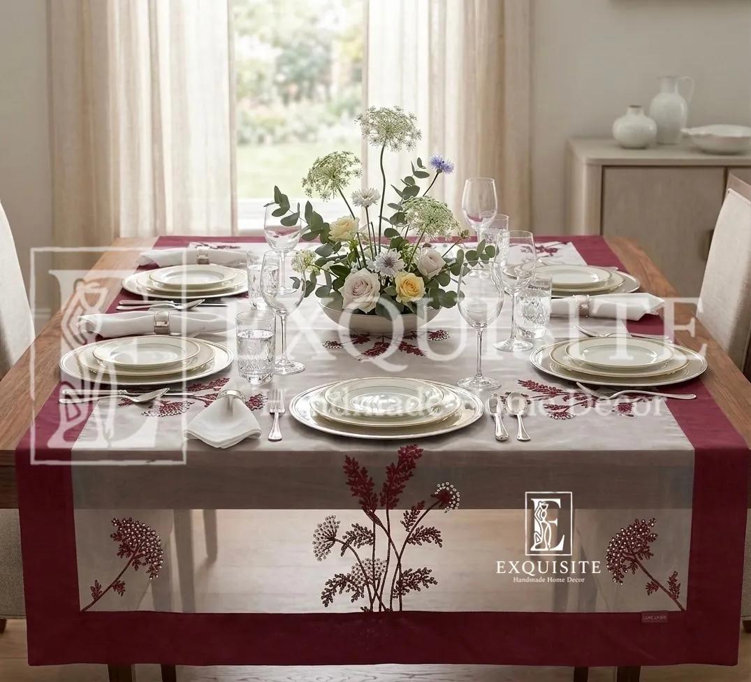 Table dining table organza- Phủ bàn voan bo linen thêu tay ảnh thu nhỏ 10
