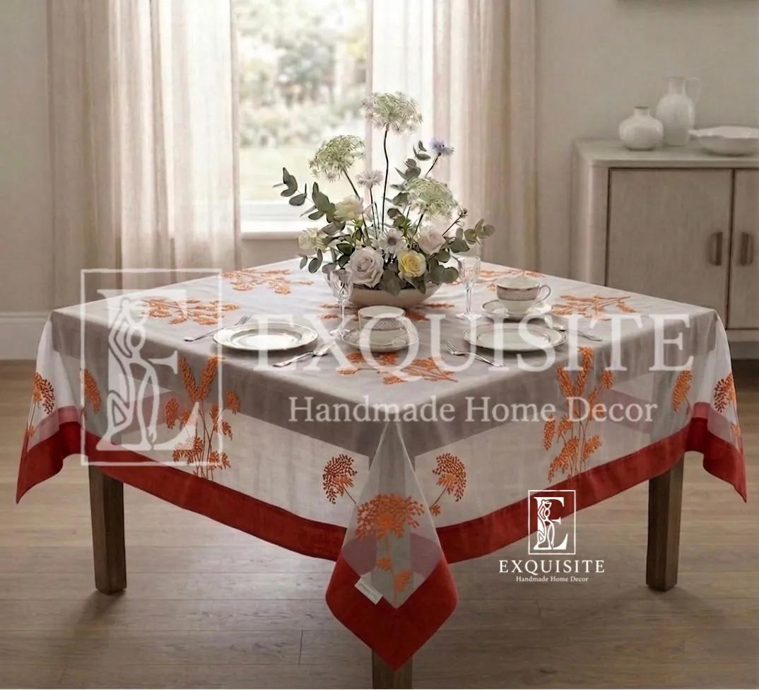 Phủ bàn voan thêu tay bàn cafe vuông size 1,4mx1,4m ảnh thu nhỏ 2