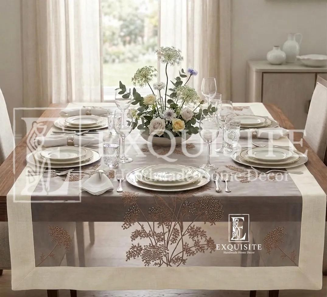 Table dining table organza- Phủ bàn voan bo linen thêu tay ảnh thu nhỏ 3