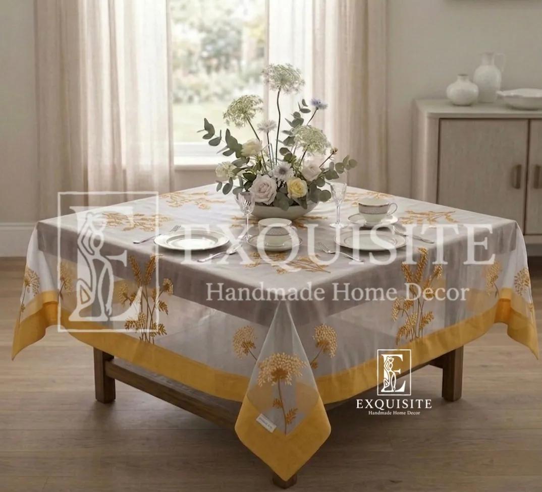 Phủ bàn voan thêu tay bàn cafe vuông size 1,4mx1,4m ảnh thu nhỏ 8