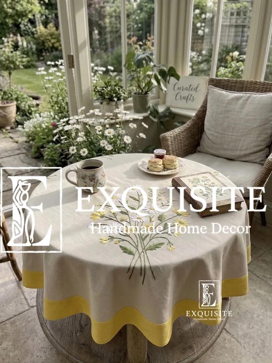 Round coffee table cloth- Phủ bàn tròn thêu tay ảnh thu nhỏ 3