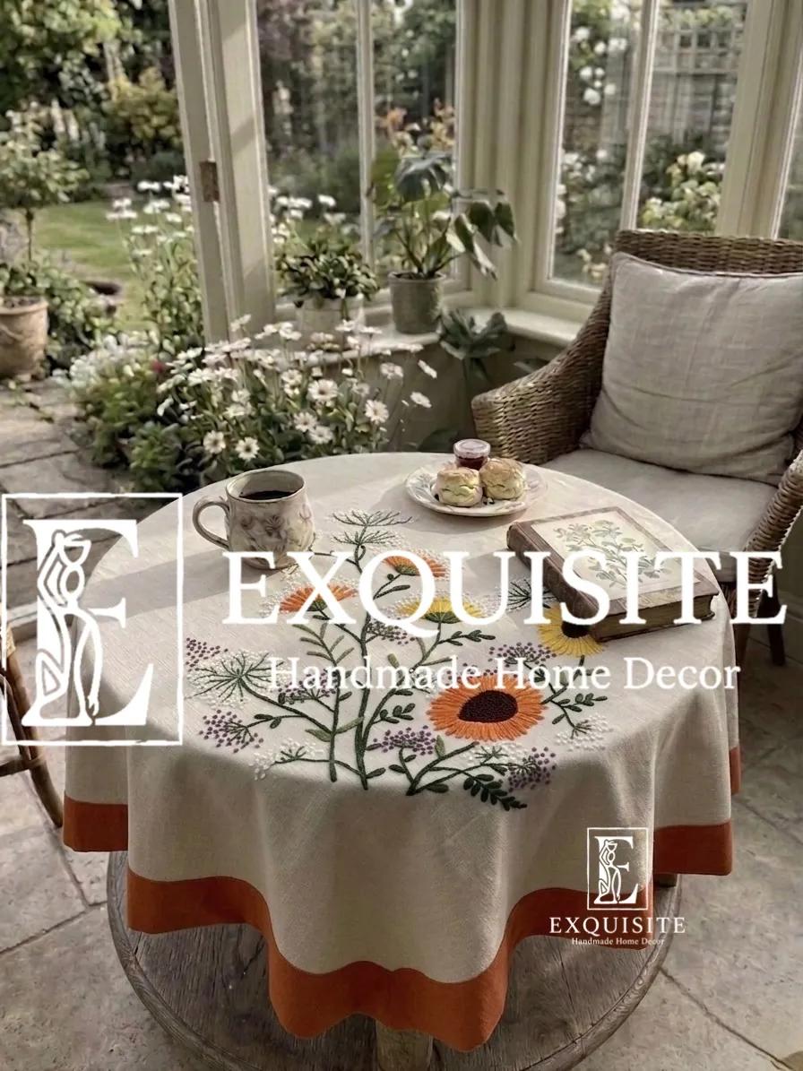 Round coffee table cloth- Phủ bàn tròn thêu tay ảnh thu nhỏ 5