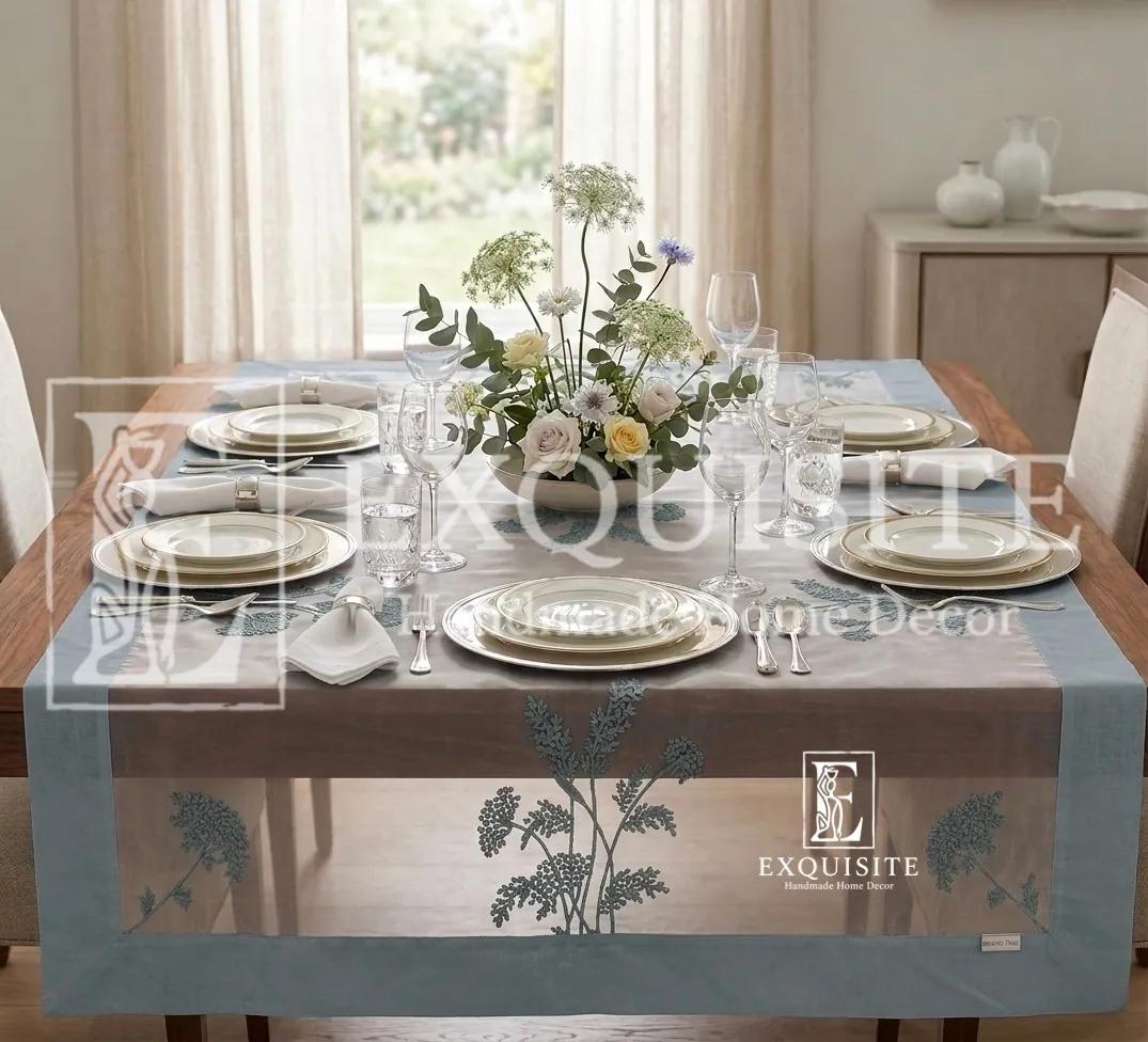 Table dining table organza- Phủ bàn voan bo linen thêu tay ảnh thu nhỏ 5