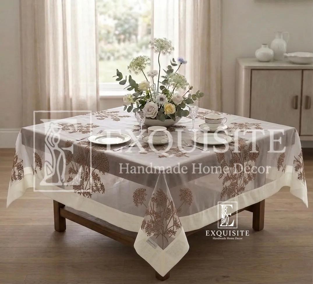 Phủ bàn voan thêu tay bàn cafe vuông size 1,4mx1,4m ảnh thu nhỏ 7