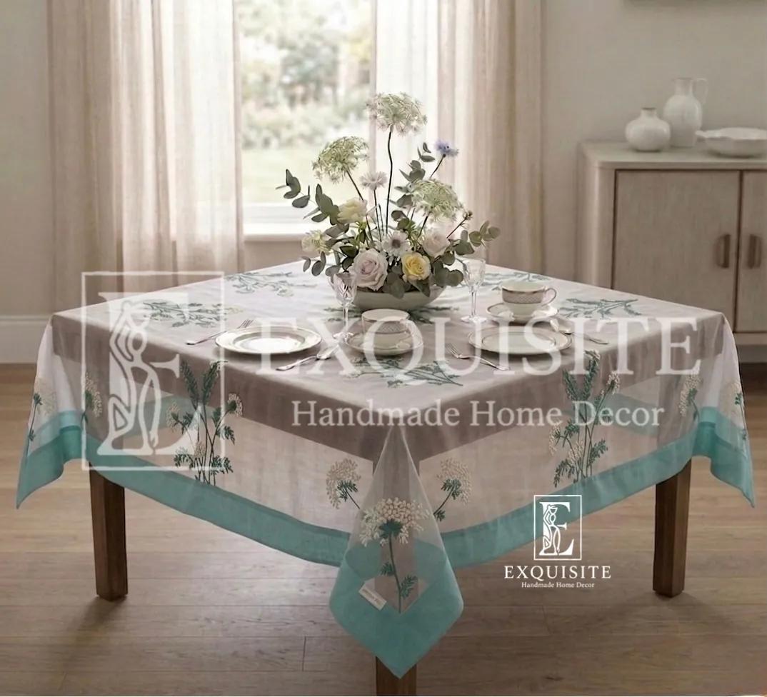 Phủ bàn voan thêu tay bàn cafe vuông size 1,4mx1,4m ảnh thu nhỏ 4