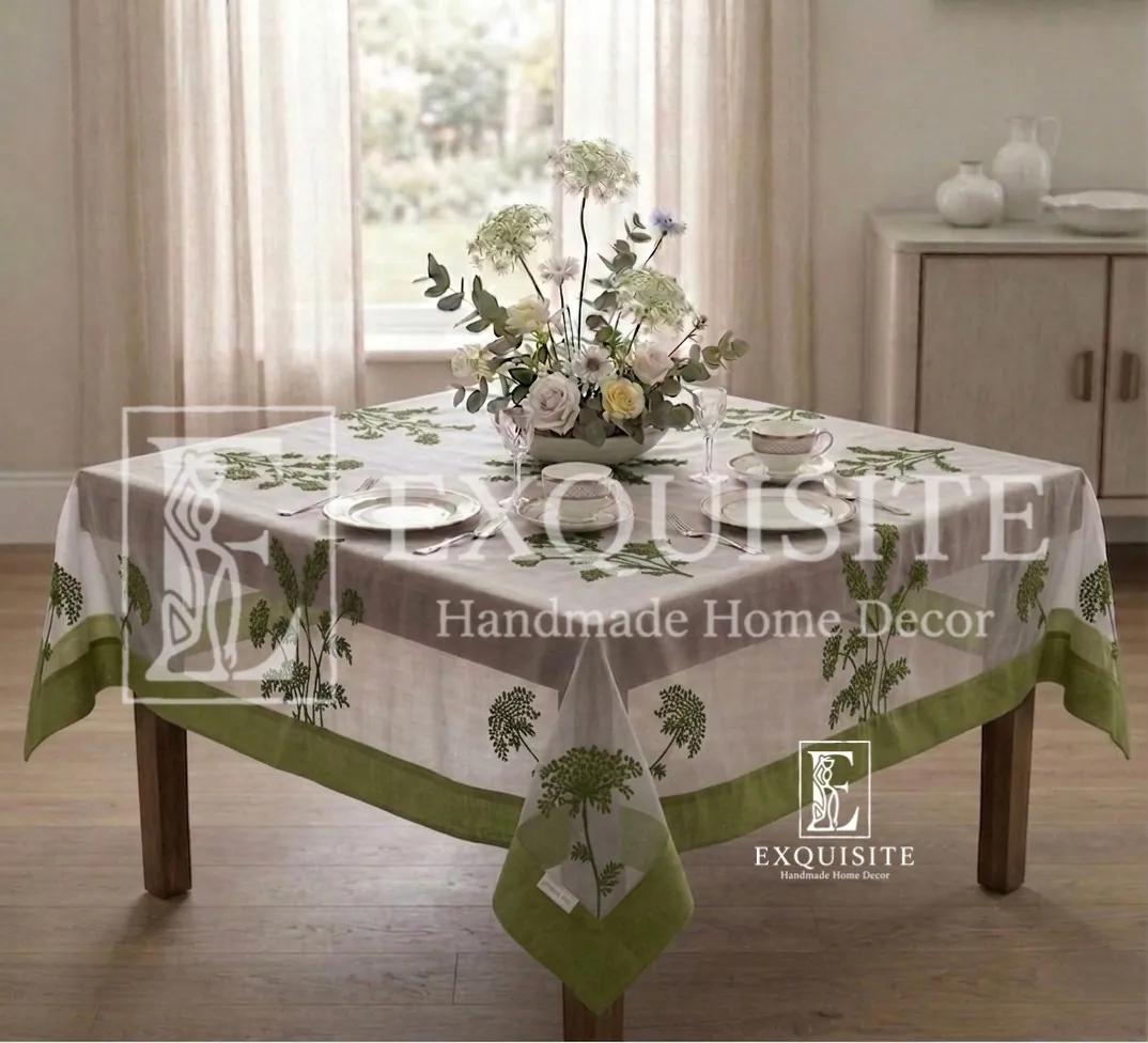 Phủ bàn voan thêu tay bàn cafe vuông size 1,4mx1,4m ảnh thu nhỏ 9