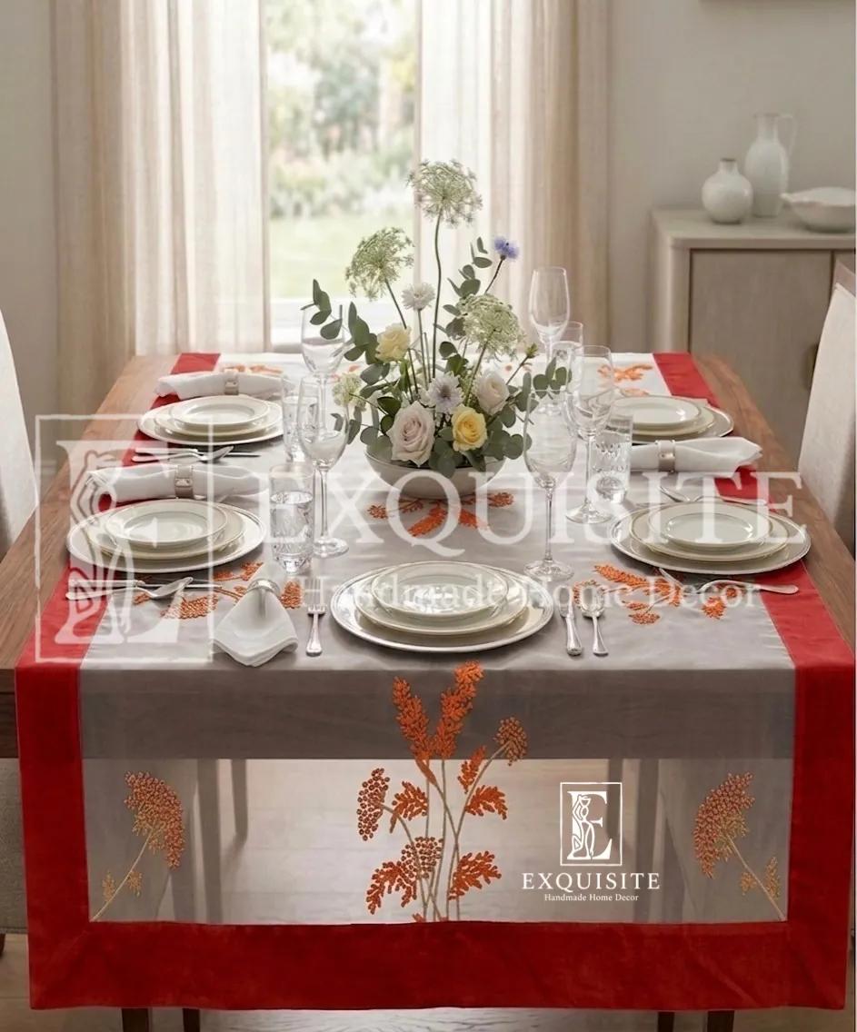 Table dining table organza- Phủ bàn voan bo linen thêu tay ảnh thu nhỏ 7