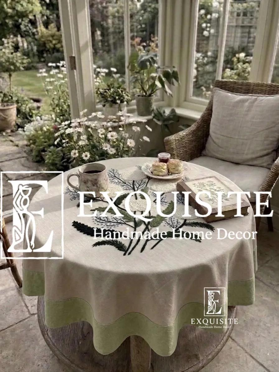 Round coffee table cloth- Phủ bàn tròn thêu tay ảnh thu nhỏ 10