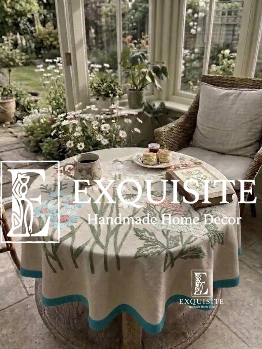 Round coffee table cloth- Phủ bàn tròn thêu tay ảnh thu nhỏ 11