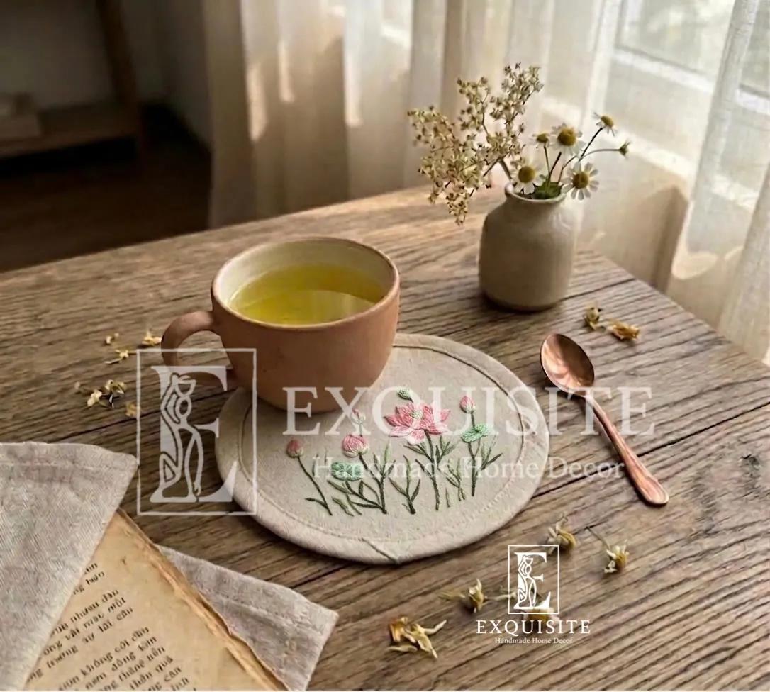 Lót ly-Lót cốc thêu tay- Coaster hand embroidery ảnh thu nhỏ 15