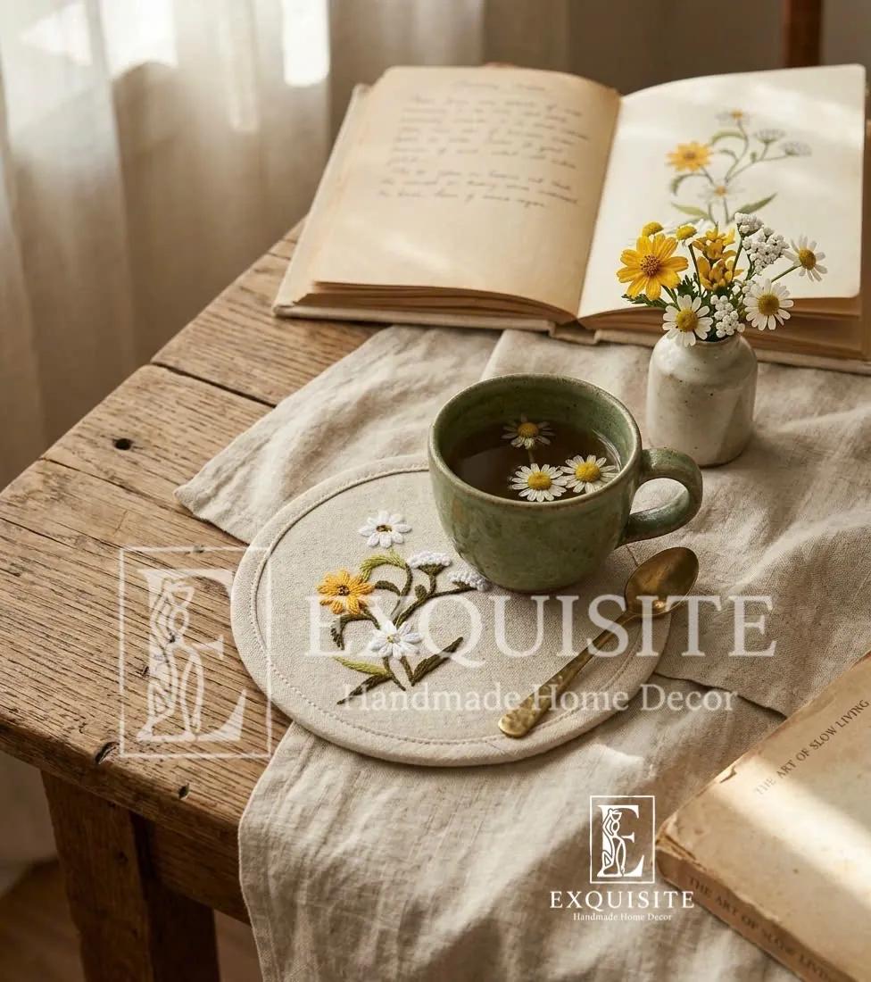 Lót ly-Lót cốc thêu tay- Coaster hand embroidery ảnh thu nhỏ 3