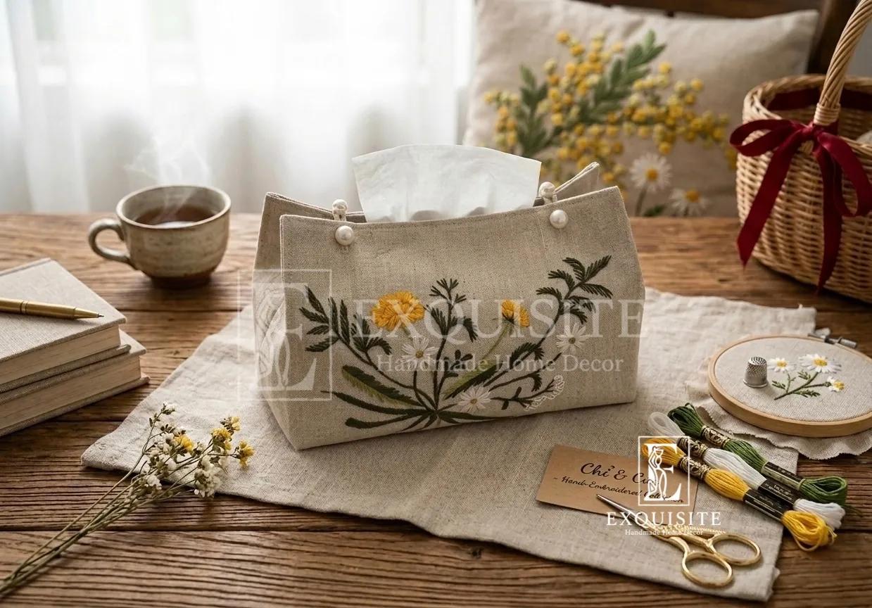 Hôp giấy ăn thêu tay - TIssue box hand embroidery ảnh thu nhỏ 5