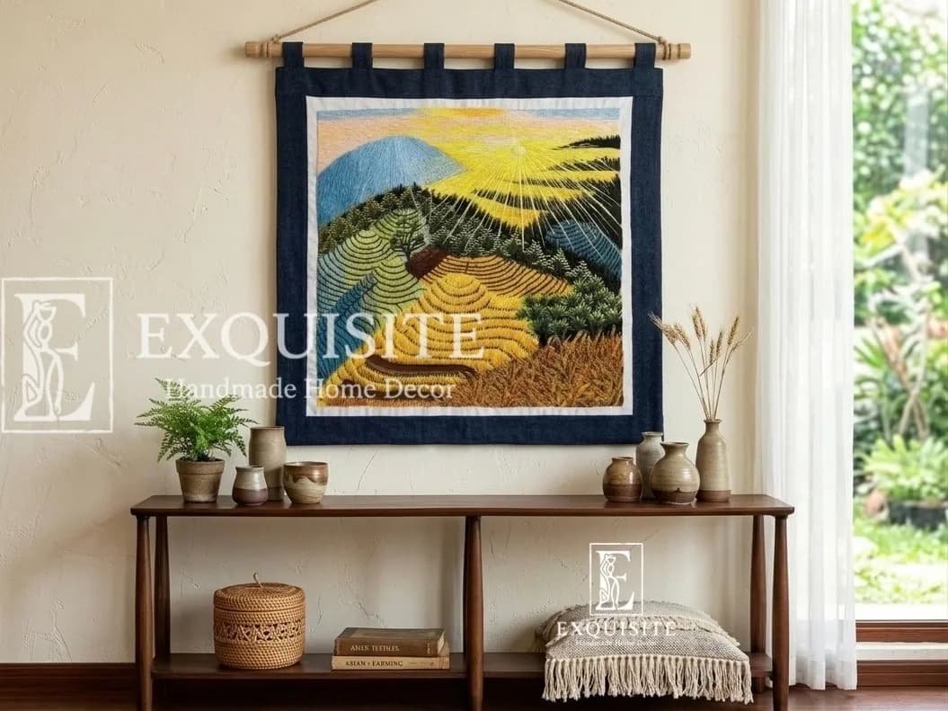 Tấm treo tường thêu tay mẫu "Ruộng bậc thang" - wall hanging