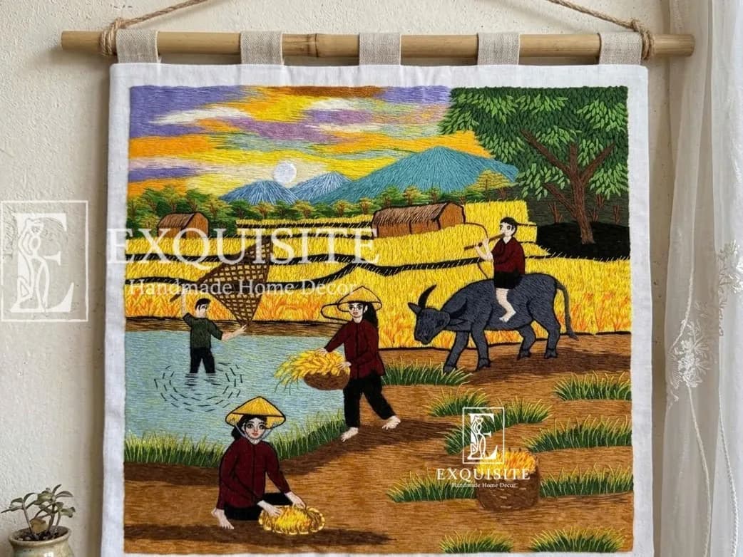 Tấm treo tường thêu tay mẫu "mùa gặt" - wall hanging