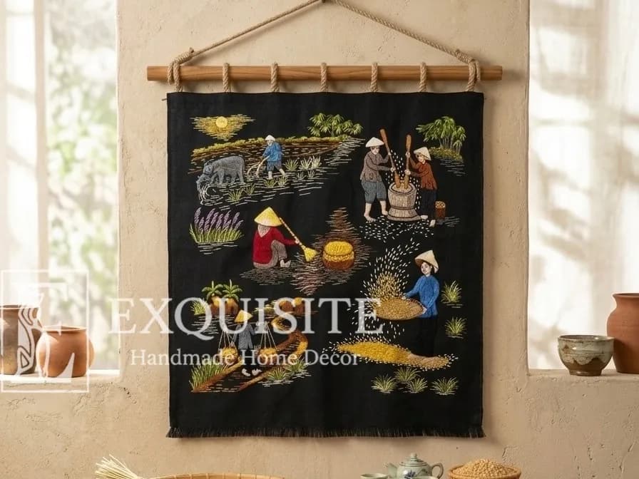 Tấm treo tường thêu tay chủ đề "Ngày mùa" - wall hanging