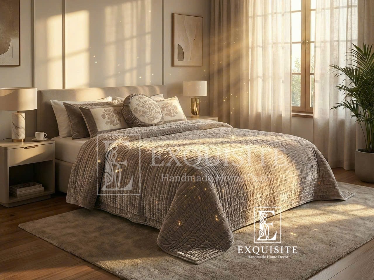Velvet bed cover w.hand stitching- Chăn nhung khâu tay