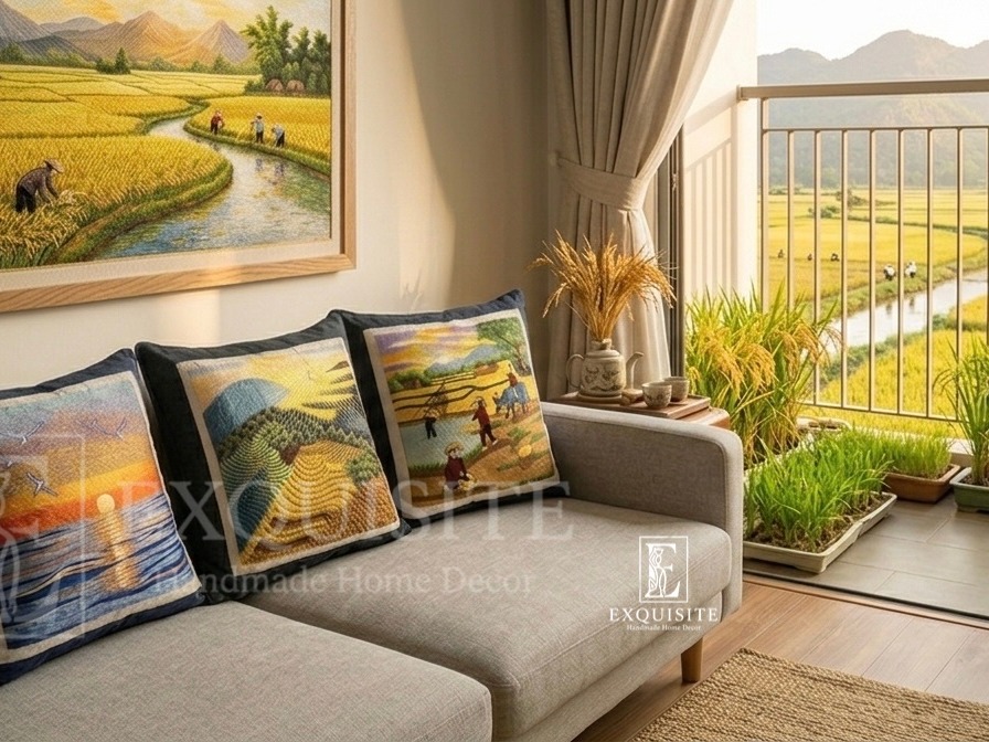 Cushion Hồn Việt Hand Embroidery — Exclusive Piece