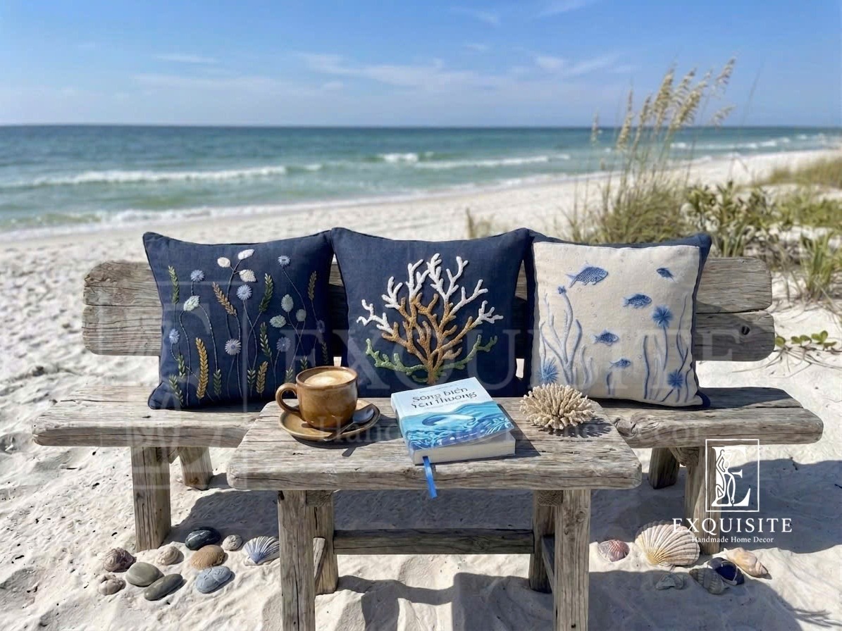 Cushion Ocean Collection with hand embroidery — Exclusive Piece