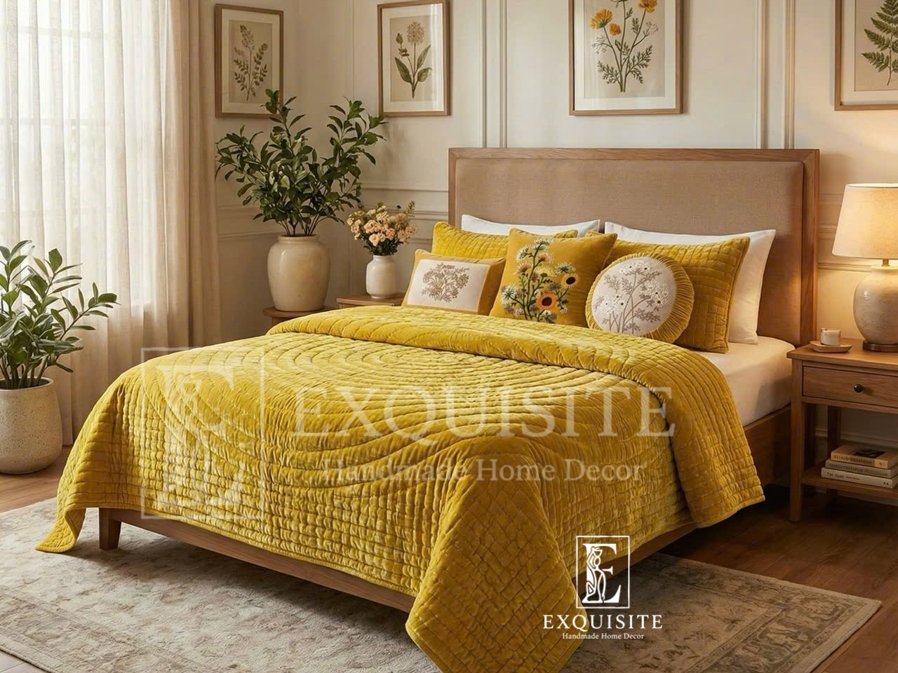 Velvet bed cover w.hand stitching- Chăn nhung khâu tay