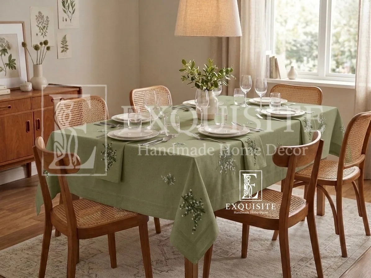 Dining table cloth- Phủ bàn ăn thêu tay
