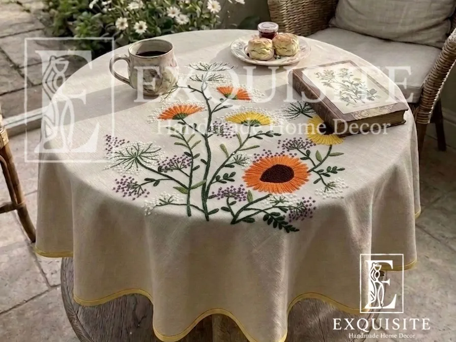 Round coffee table cloth- Phủ bàn tròn thêu tay