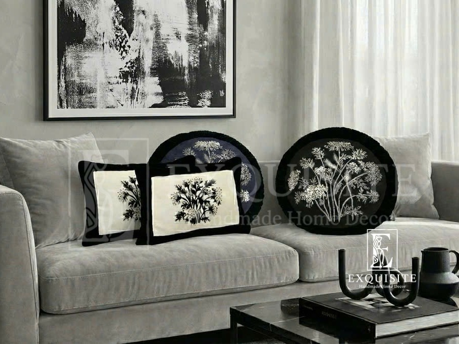 Combo 2 velvet round & size 30x40 with hand embroidery — Exclusive Piece