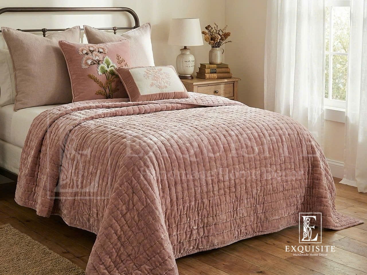 Velvet bed cover w.hand stitching- Chăn nhung khâu tay