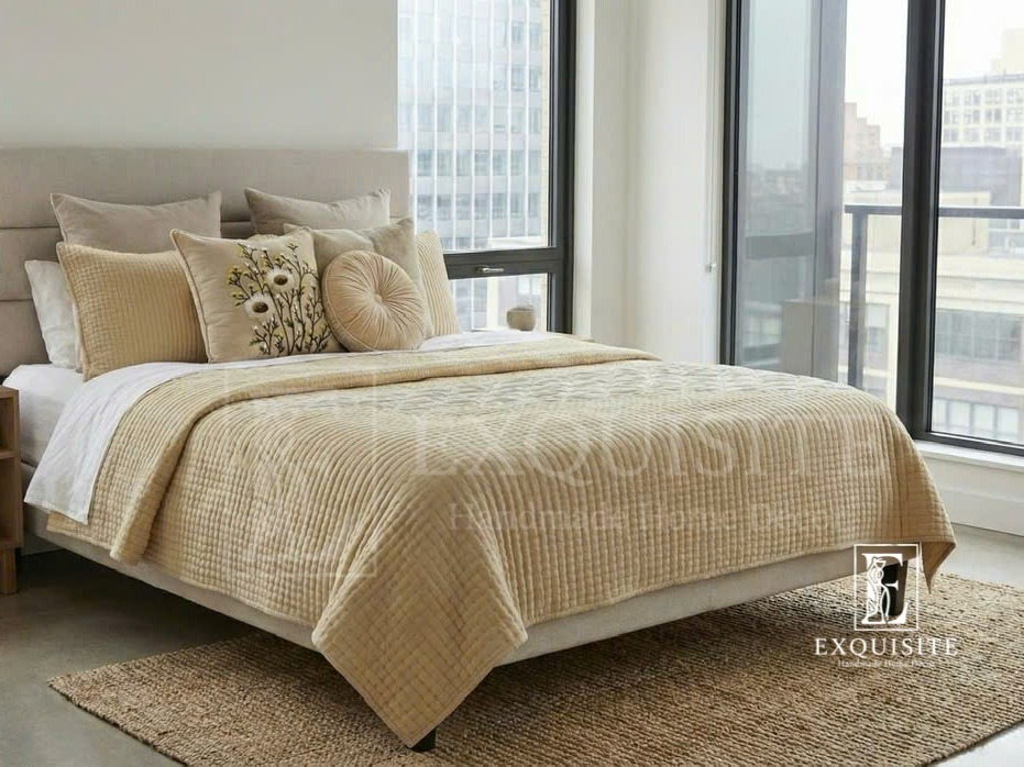 Velvet bed cover w.hand stitching- Chăn nhung khâu tay
