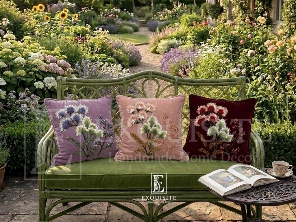 Velvet luxury cushion with hand embroidery — Exclusive Piece
