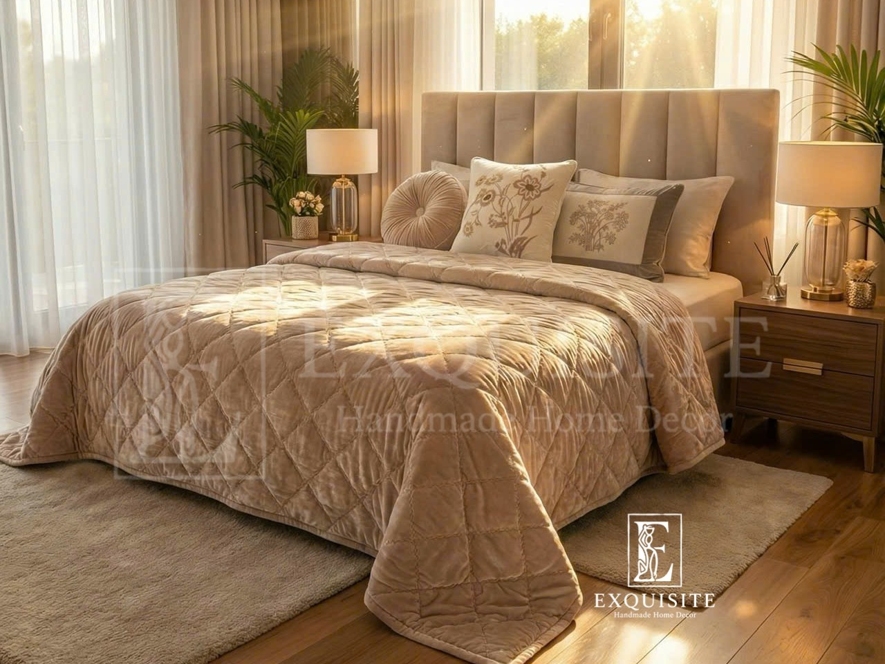 Velvet bed cover w.hand stitching- Chăn nhung khâu tay